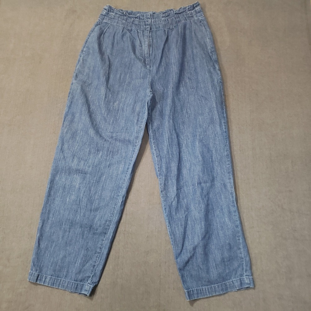J.Crew Denim Pants Womens 4 Blue Cotton Hemp Paperbag Waist Straight Leg AN054